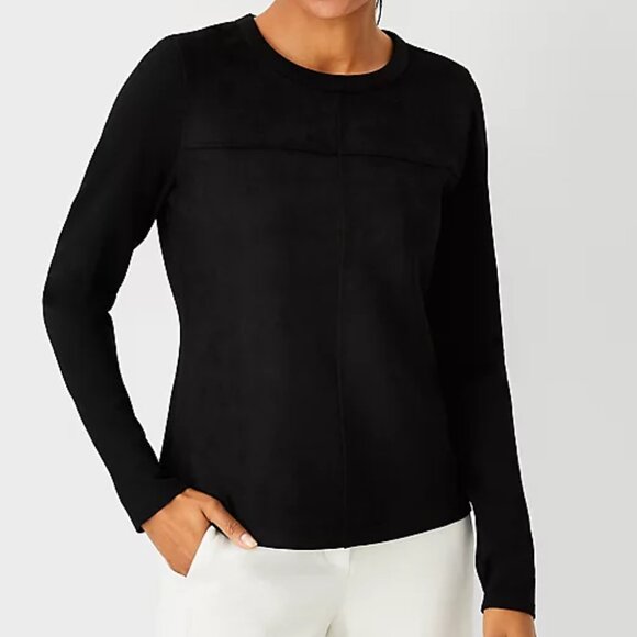 Ann Taylor Faux Suede Mixed Media Top, Size M, Like New - Picture 1 of 5